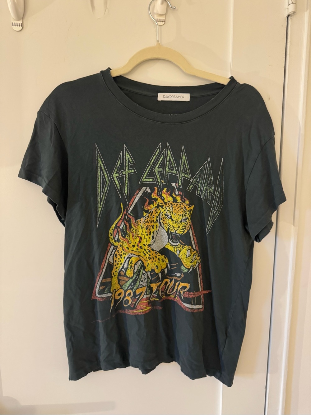 Daydreamer Black Def Leppard 1987 Tour Graphic Tee with Yellow Leopard